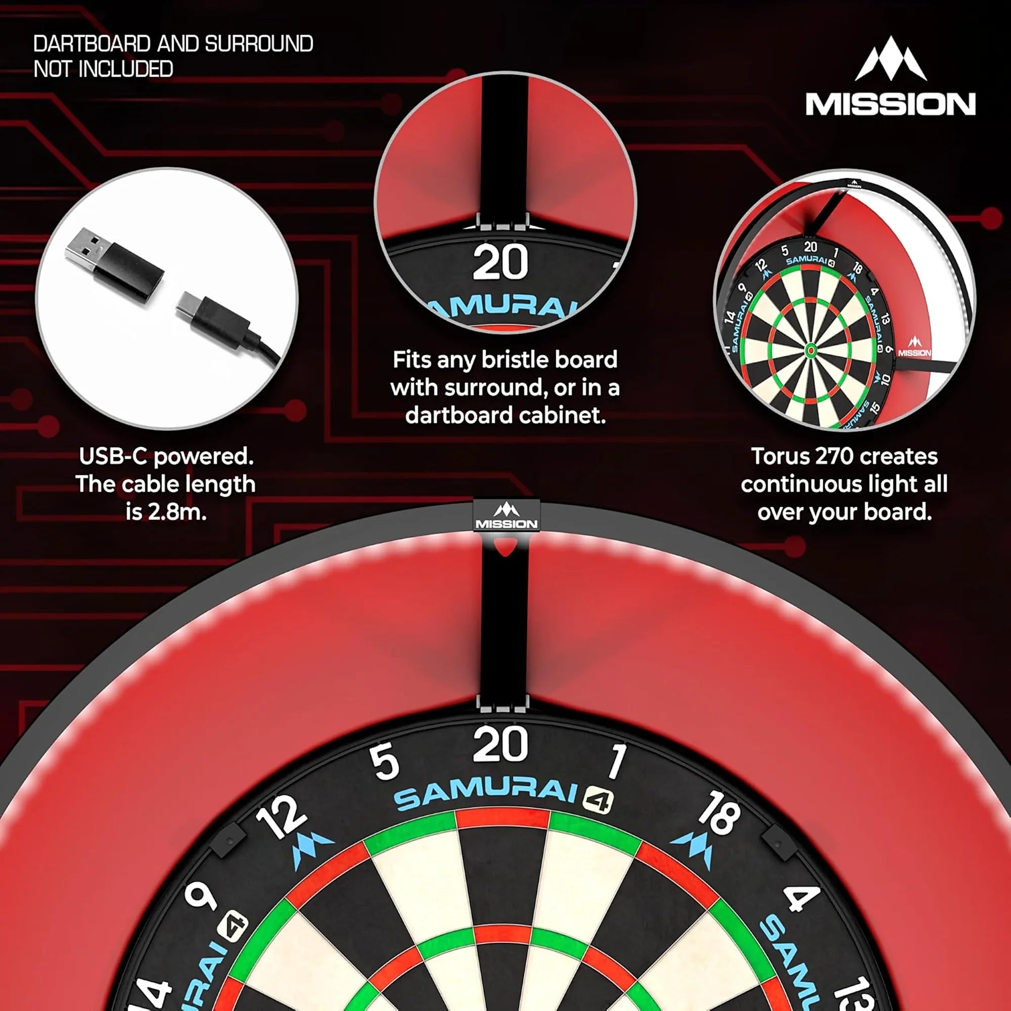 Mission Torus 120 Dartboard Beleuchtungssystem USB-C